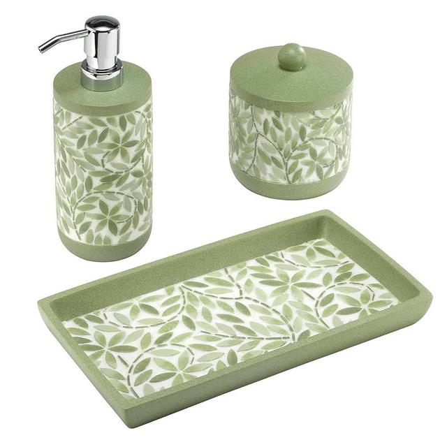 Avanti Linens - Bath Set, 3pc Countertop Accessories, Resin Lotion Pump, Covered Jar & Vanity Tray (Stratford Collection, Green)