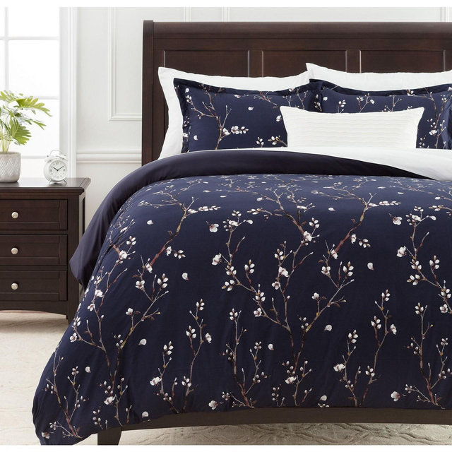 Chanasya Watercolor Floral Sakura Tree Duvet Cover - 2-Piece Set - Indigo, Twin Size