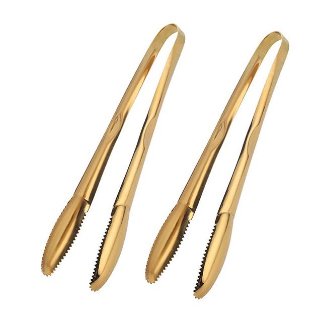IAXSEE 2-Pack Stainless Steel Tongs, Non-slip & Easy Grip Smart Locking Clip Handy Utensil for Cooking, Serving, Barbecue, Buffet, Salad, Ice, Oven (2PACK Gold)