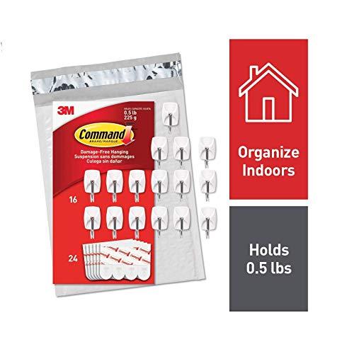 Command Wire Hooks, 16 hooks, 24 strips, White, Small, Easy to Open Packaging (GP067-16NA)
