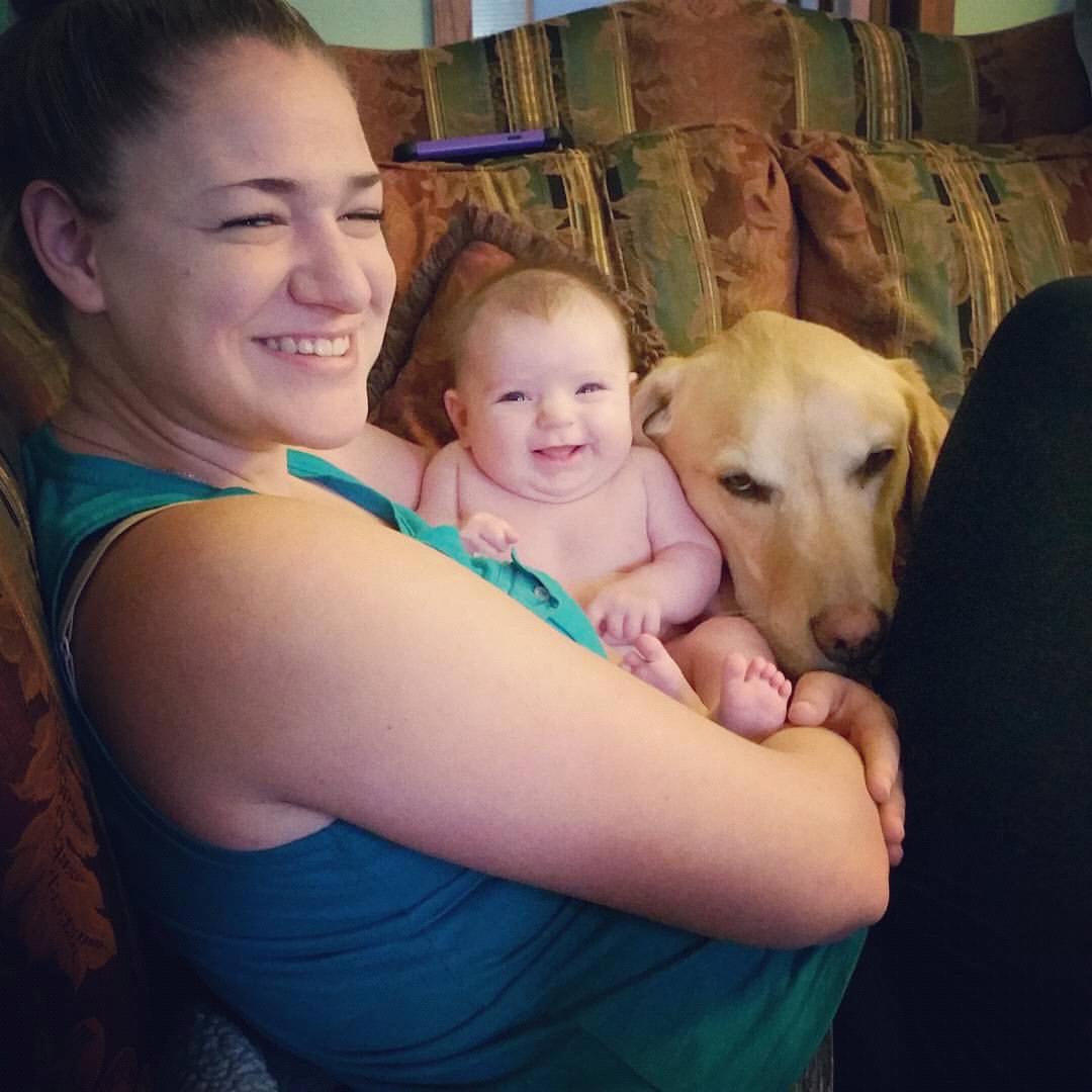 Aunt Joanne with baby Elizabeth and sweet Tucker