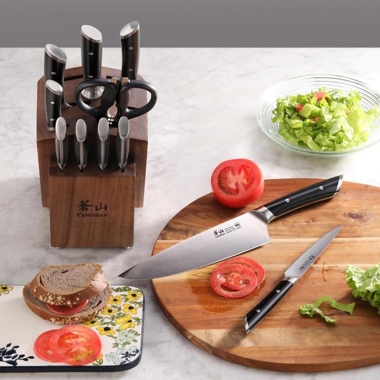 Cangshan Helena Series Cleaver Knife Block Set, Forged German Steel, Hua Acacia | Black