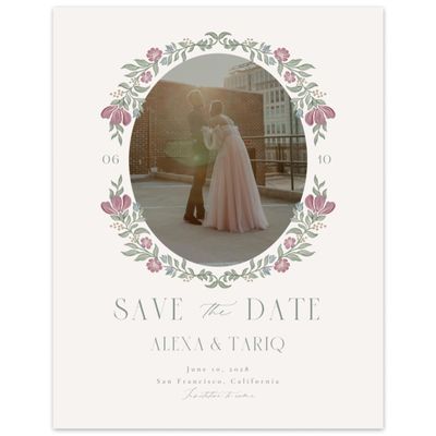 Beige Bordered Wedding Digital Save the Date - Mirelia Photo