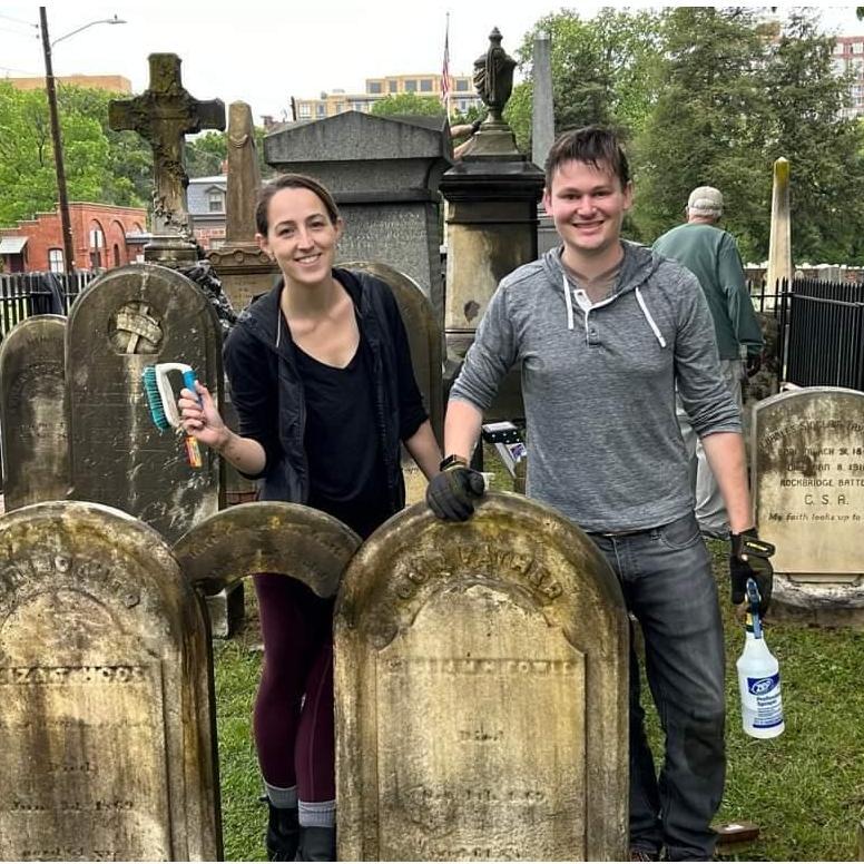 Our very first photo together, at a volunteer cemetery clean up!
