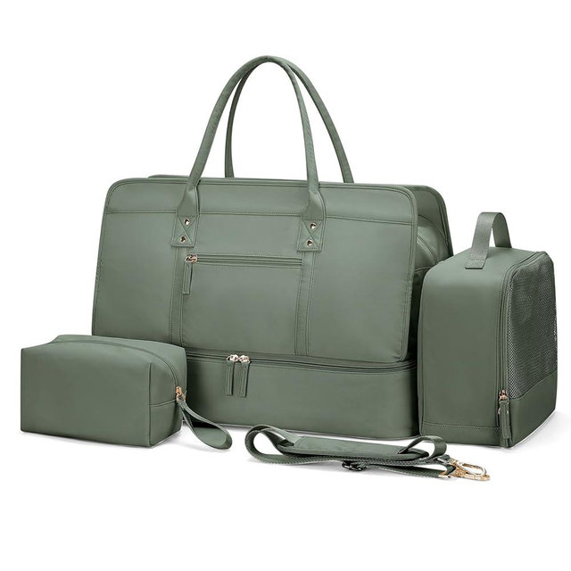 Weekender Bags for Women,Travel Duffel Bag Personal Item Bag with Shoes Compartment,Overnight Carry On Bag with Wet Pocket, Travel Bag 3Pcs Set