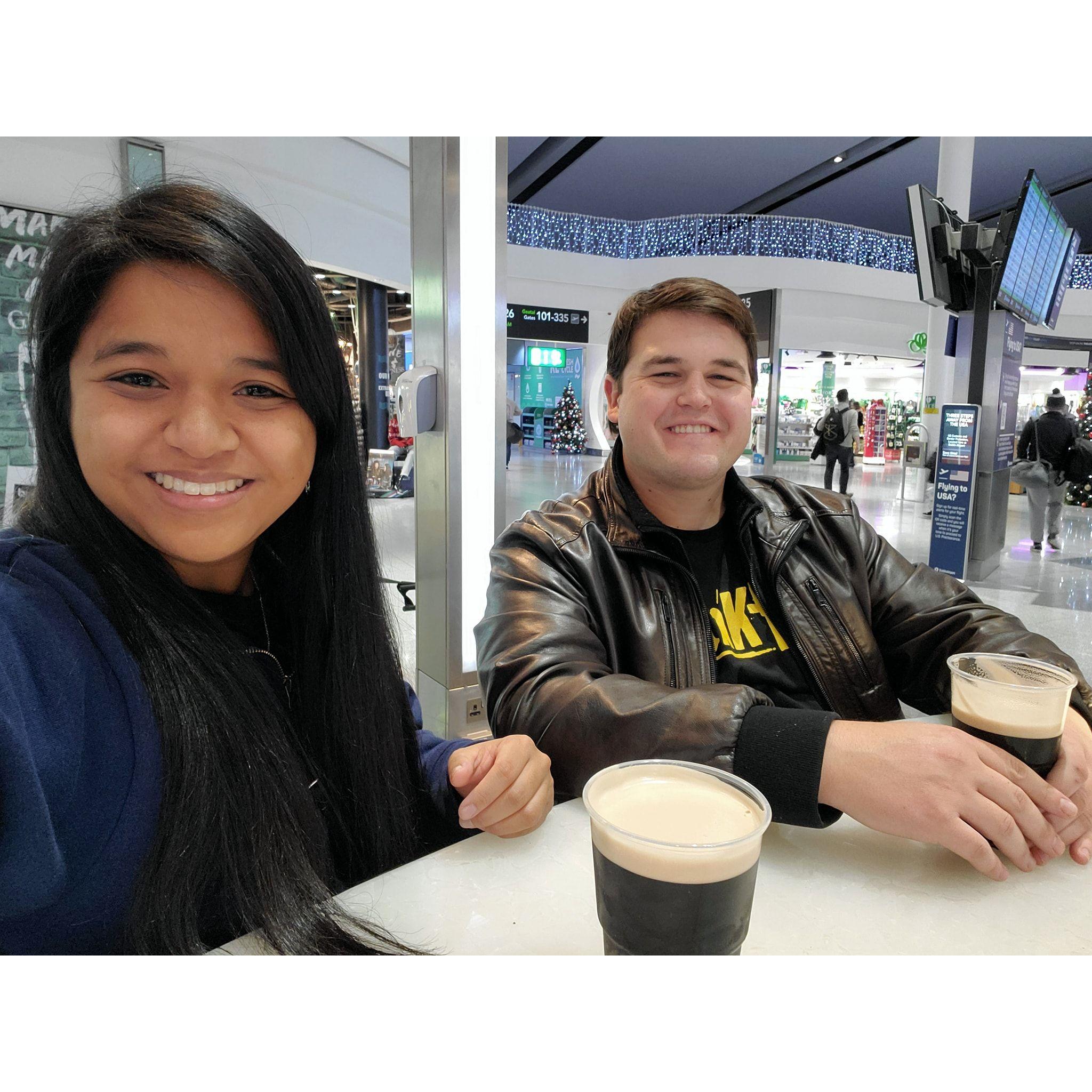 In the Dublin, Ireland airport drinking Guinness at 5am!