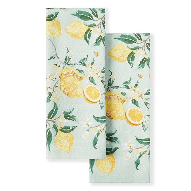 MARTHA STEWART Dual Purpose Kitchen Towel 2-Pack Set, Lemon Whimsy, 16"x28"