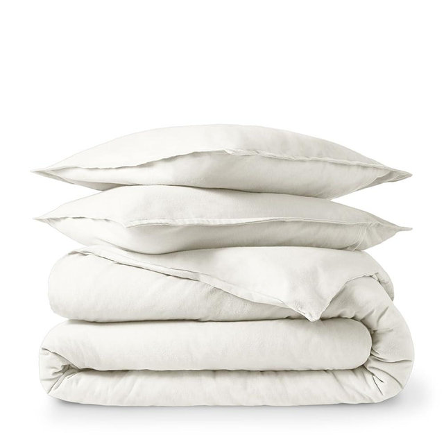 Bare Home Flannel Duvet Cover Set - Full/Queen - 100% Cotton, Velvety Soft Heavyweight Premium Flannel, Double Brushed - Includes Sham Pillow Covers (Full/Queen, Cream)