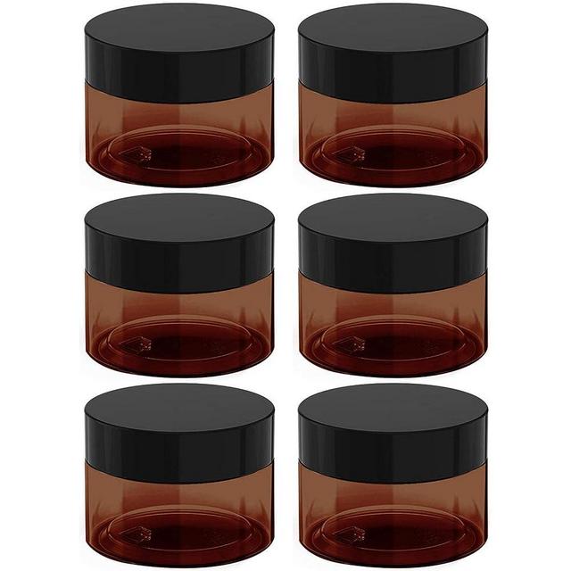 4 oz Amber Plastic Cosmetic Jars Leak Proof Container with Black Lid for Cream, Lotion, Powder, ointment, Beauty Products etc, 6 Pcs.