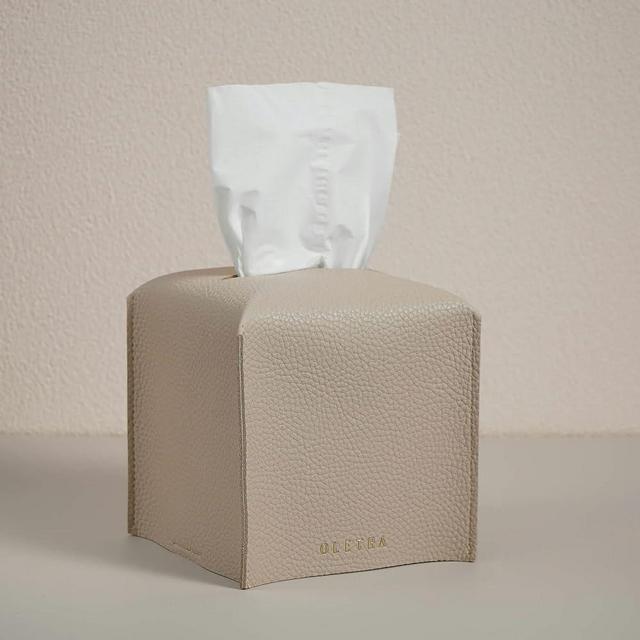 OLETHA Aesthetic Square Tissue Box Cover, Tissues Cube Box Holder, Light Taupe, Set of 2