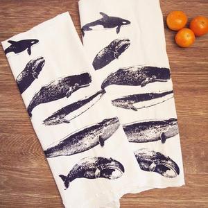 Set of 2 Kitchen Towels - WHALES Flour Sack Bar Towels - Renewable Natural Cotton