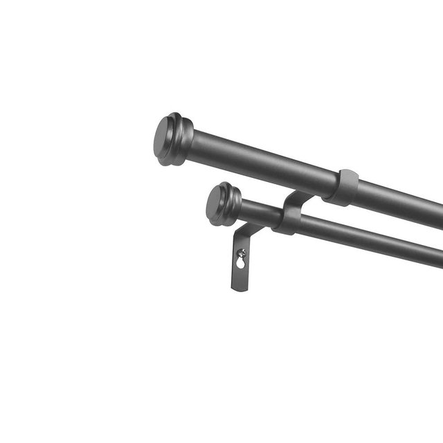 EXCLUSIVE HOME Topper Double Curtain Rod and Finial Set, Gunmetal, 36"-72"