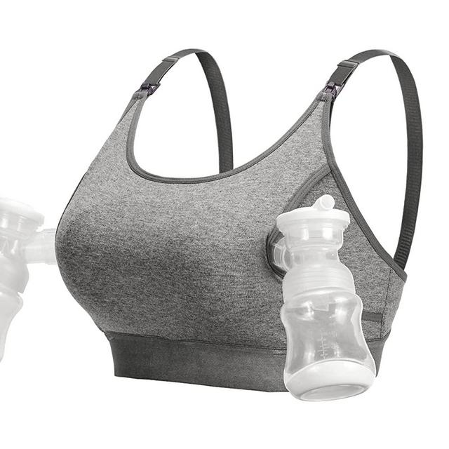 Momcozy Hands Free Pumping Bra, Adjustable Breast-Pumps Holding and Nursing Bra, Suitable for Breastfeeding-Pumps by Lansinoh, Philips Avent, Spectra, Evenflo and More(Grey,Medium)