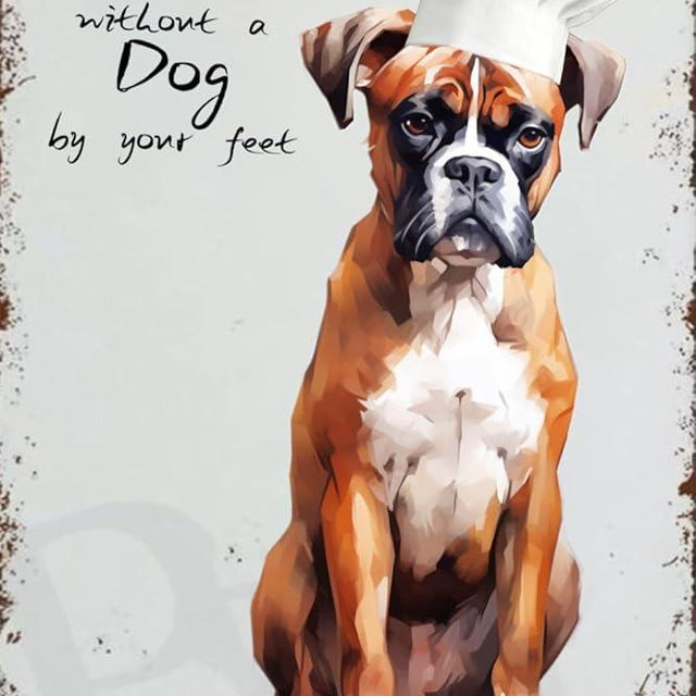TopPacific Boxer Dog Kitchen Art Print,Creative Tin Sign, Funny Novelty Metal Sign, Vintage Wall Decor for Home Door Garden Bar Restaurant Cafe Office Shop Bar Club Sign Gift 12x8 Inch(504)