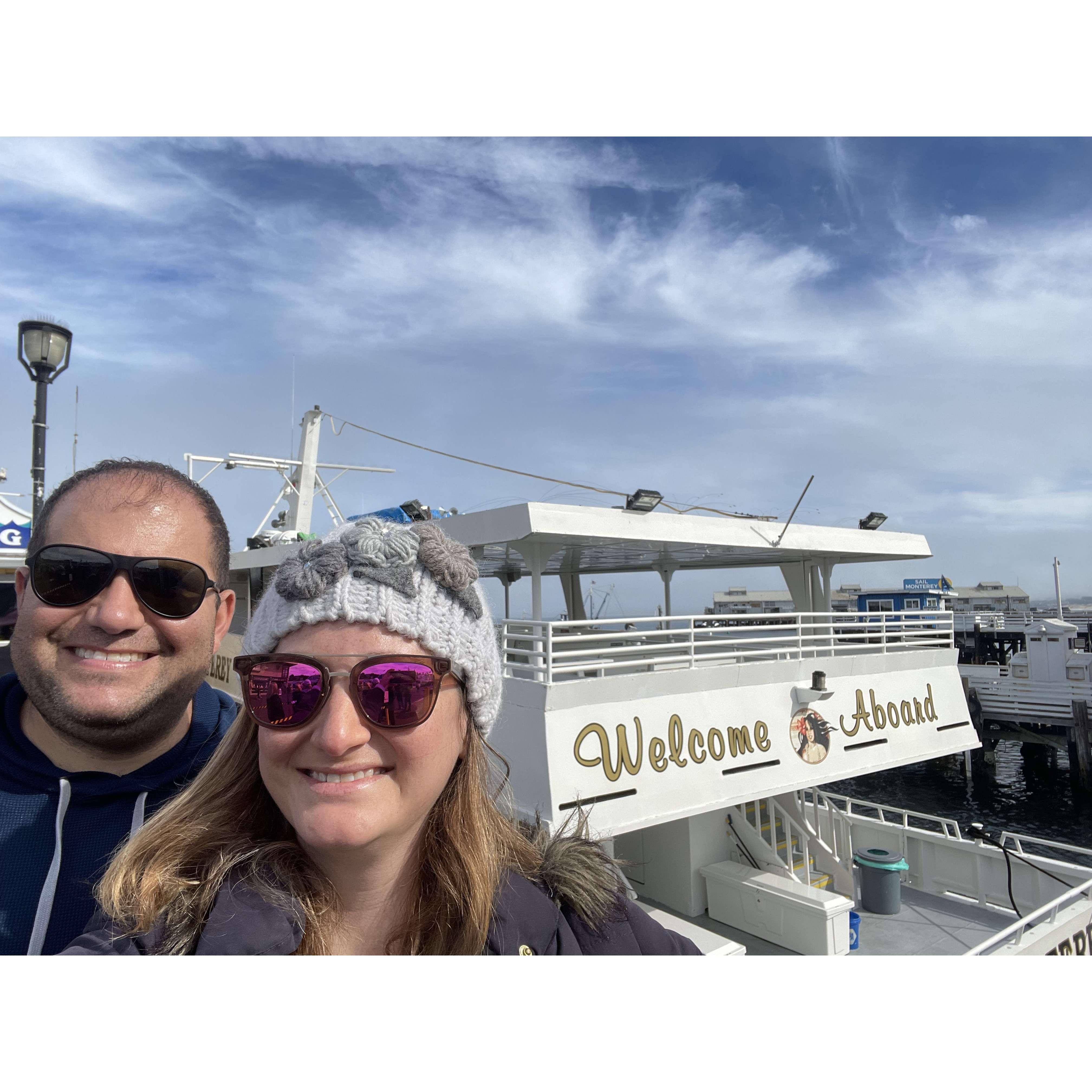 Our first trip together in Monterey, CA. Going whale watching.