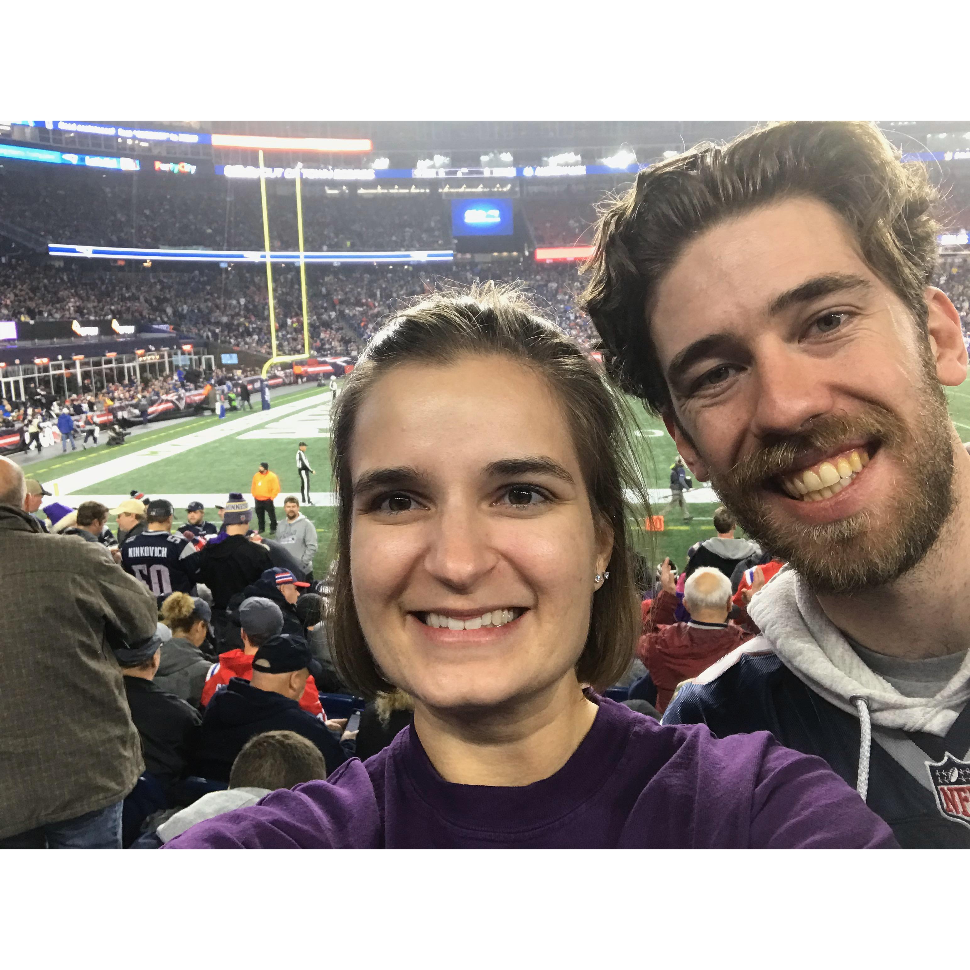 Our first NFL game (together or individually) where sadly the Patriots beat the Vikings. Someday the Vikings will crush them...