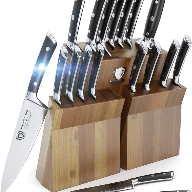 DALSTRONG Knife Set Block - Gladiator Series Colossal Knife Set - German HC Steel - 18 Pc - Walnut Stand