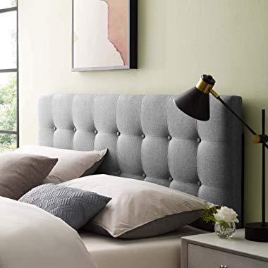 Modway Emily Tufted Button Linen Fabric Upholstered King Headboard in Gray