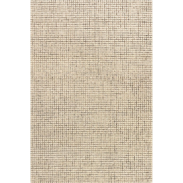 Arvin Olano x RugsUSA - Melrose Checked Wool Area Rug, 6' x 9', Cream
