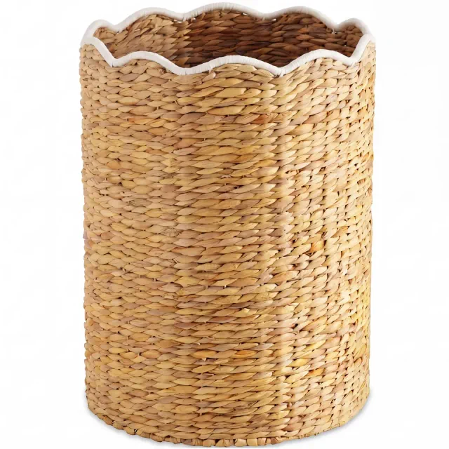 Best Choice Products Scalloped Large Round Laundry Hamper, Handwoven Laundry Basket & Organizer - Natural/White