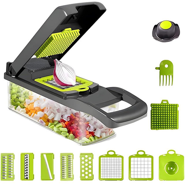 Vegetable Chopper, 14-in-1 Mandoline Slicer, Multifunctional Veggie Chopper, Potato Chopper, Vegetable Dicer, Food Chopper with Container, Chopper Vegetable Cutter with 7 Blades Kitchen Essentials