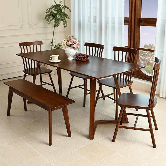 DELAVIN 70.8 Inch Large Solid Wood Dinner Table for 6-8 People, Modern Oak Kitchen Table with Natural Wood Grain, Luxury Rectangular Dining Table for Family, Office, Party, Easy Assembly, Walnut
