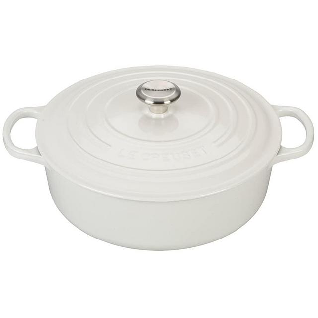 Le Creuset Signature Enameled Cast Iron Wide Round Dutch Oven, 6.75 qt, White