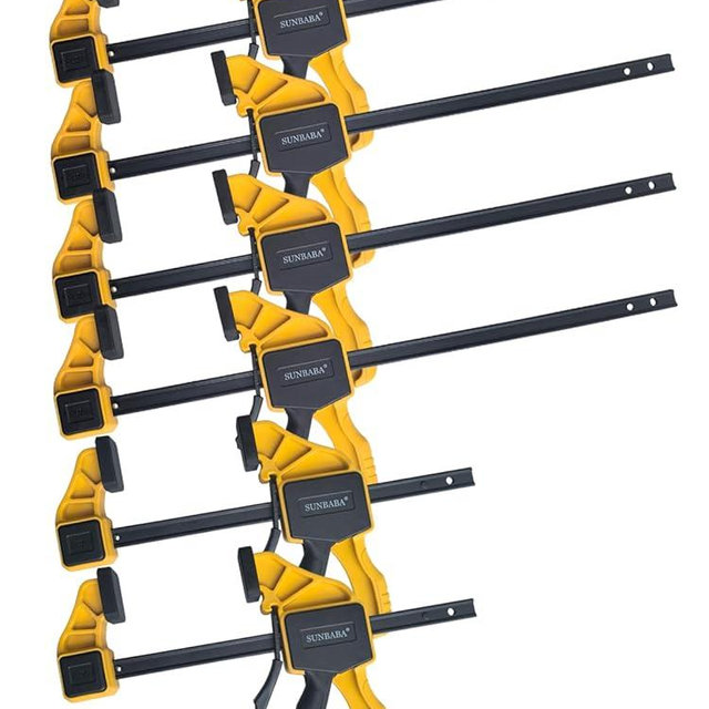 SUNBABA 6 Pack Clamps for Woodworking 12”(4)&6”(2) Light Duty One-Handed F Clamp/Spreader Bar Clamps Set 150LBS Load Limit with Quick Change Button