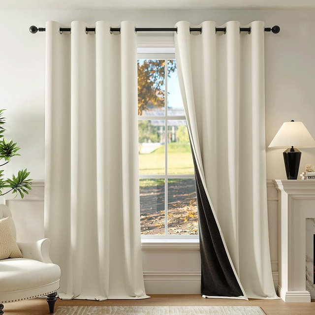 Beauoop Cream 100% Blackout Curtains 84 Inch Long 2 Panels for Bedroom Living Room Solid Room Darkening Thermal Insulated Soundproof Energy Saving Grommet Top Window Treatment Drapes,52x84 2 Set