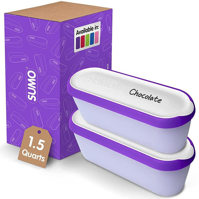 SUMO Ice Cream Containers for Homemade Ice Cream - 1.5 Quart, Reusable Storage Tubs with Lids (2 Containers, Purple)