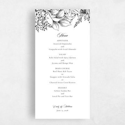 White Wedding Menu - Gardner