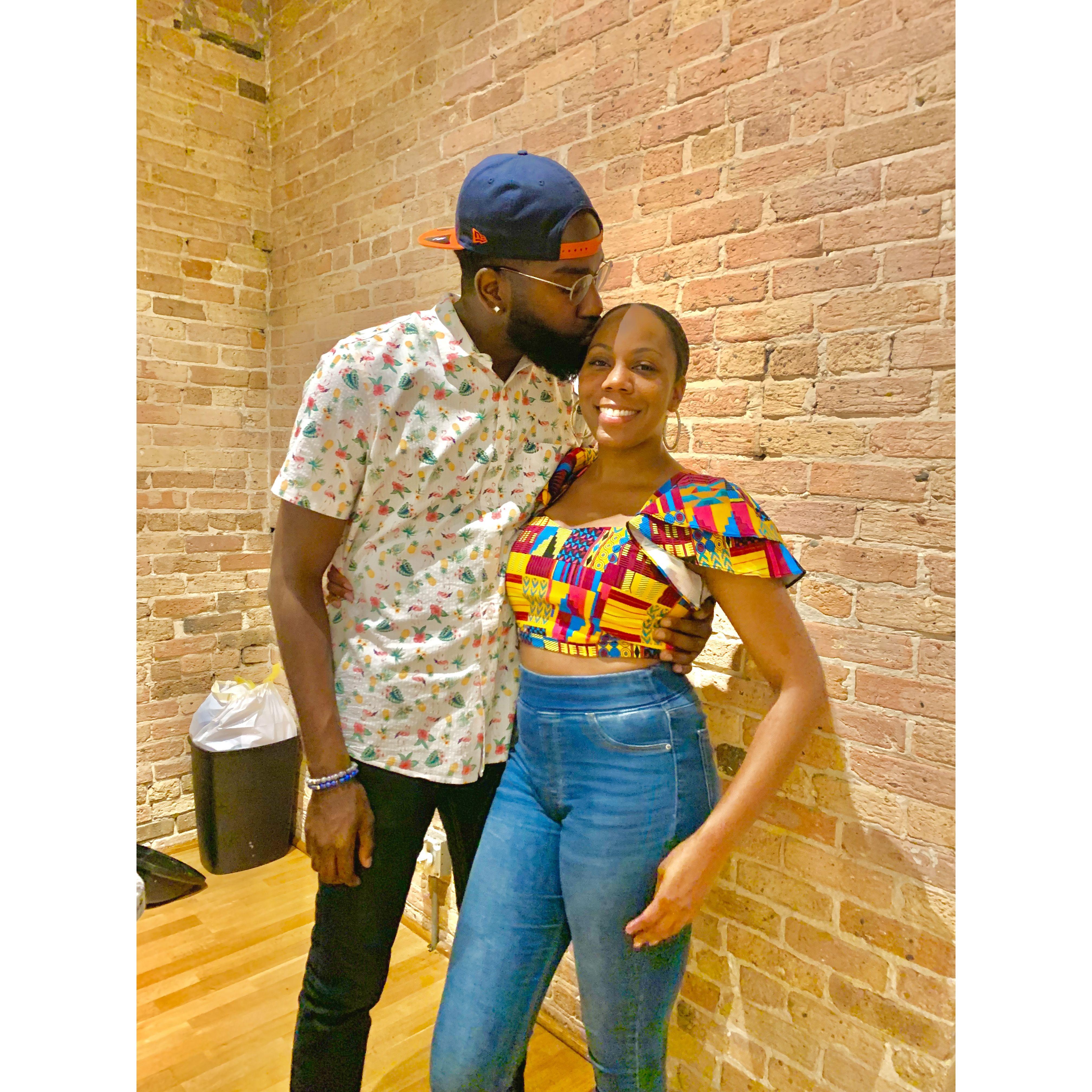 After Amanda threw Tim a surprise 28th birthday party, he thanked her with a kiss on the forehead!