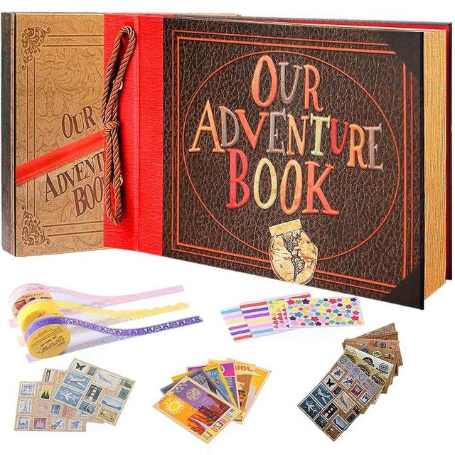 Our Adventure Book Handcrafted 11.92 x 7.62" Leather-Bound Scrapbook with 80 Pages, Embossed Lettering, Inspired by 'Up', Ideal for Photos, Weddings&Travel Memories Gift Box Included (Handmade Book)