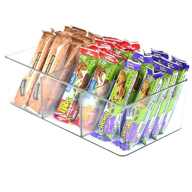 Youngever 2 Pack Clear Plastic Packet Storage Organizer, 3 Divided Sections Pantry Organizer, Holder For Snacks, Soups, Seasoning Packets For Kitchen, Refrigerator, and Cabinet