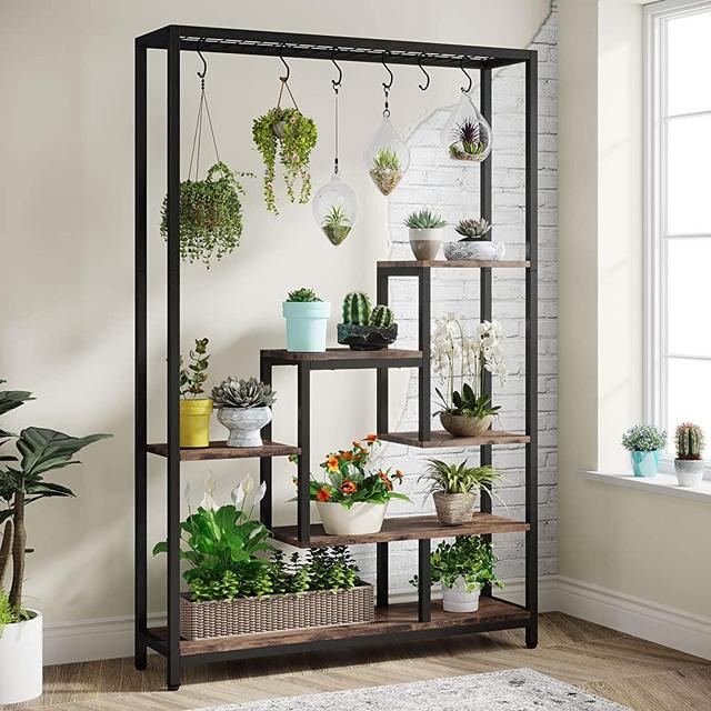 Tribesigns 5-Tier Tall Indoor Plant Stand, 70.9 inches Large Metal Plant Shelf with 10PC S Hanging Hooks, Multi-Purpose Flower Bonsai Pots Display Rack for Indoor, Garden, Balcony, Living Room