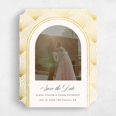 Beige Ticket Wedding Save the Date - Hayden Photo Foil