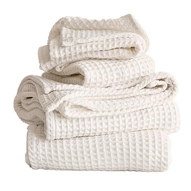 Viva Maison Waffle Towels for Bathroom Set of 4, Luxury Soft Quick Dry Premium 100% Turkish Cotton Towels (Natural, 2 Bath & 2 Hand Towel Set)