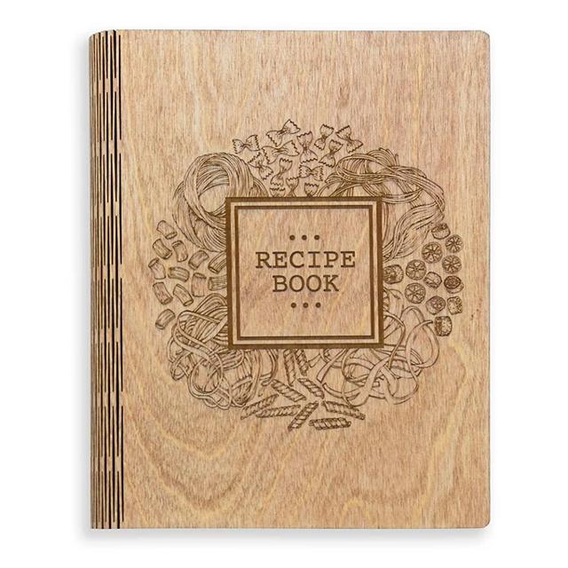 A5 Wooden Blank Recipe Book to Write in (7.5 x 6 inch) - Cook Book with 80 Sheets for Handwritten Recipes - Hardcover Family Kitchen Journal and Recipe Keeper (Sand)