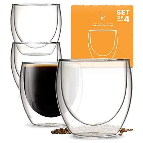 Kitchables - Set of 4 - Glass Coffee or Tea Mugs Drinking Glasses, 8oz