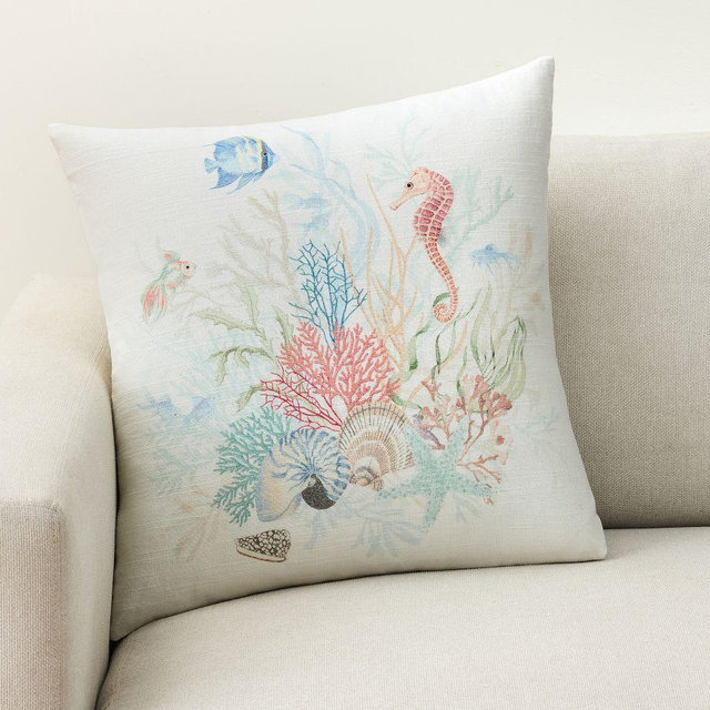 Ocean Printed Pillow Cover, Multi, 22"
