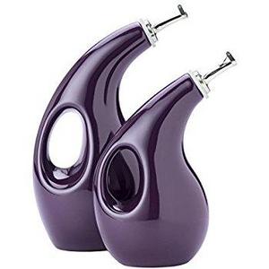 Rachael Ray Stoneware EVOO Oil and Vinegar Dispensing Bottle Set, 2-Piece, Purple