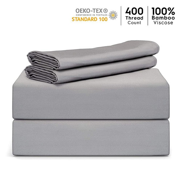 Tafts Bamboo Sheets King Size - 100% Pure Organic Viscose Bamboo Sheet Set - 400TC Bamboo Bed Sheets - 4 Pieces - 17” Deep Pocket - Silk Feel, Cooling, Anti-Static, Hypoallergenic (Space Grey)
