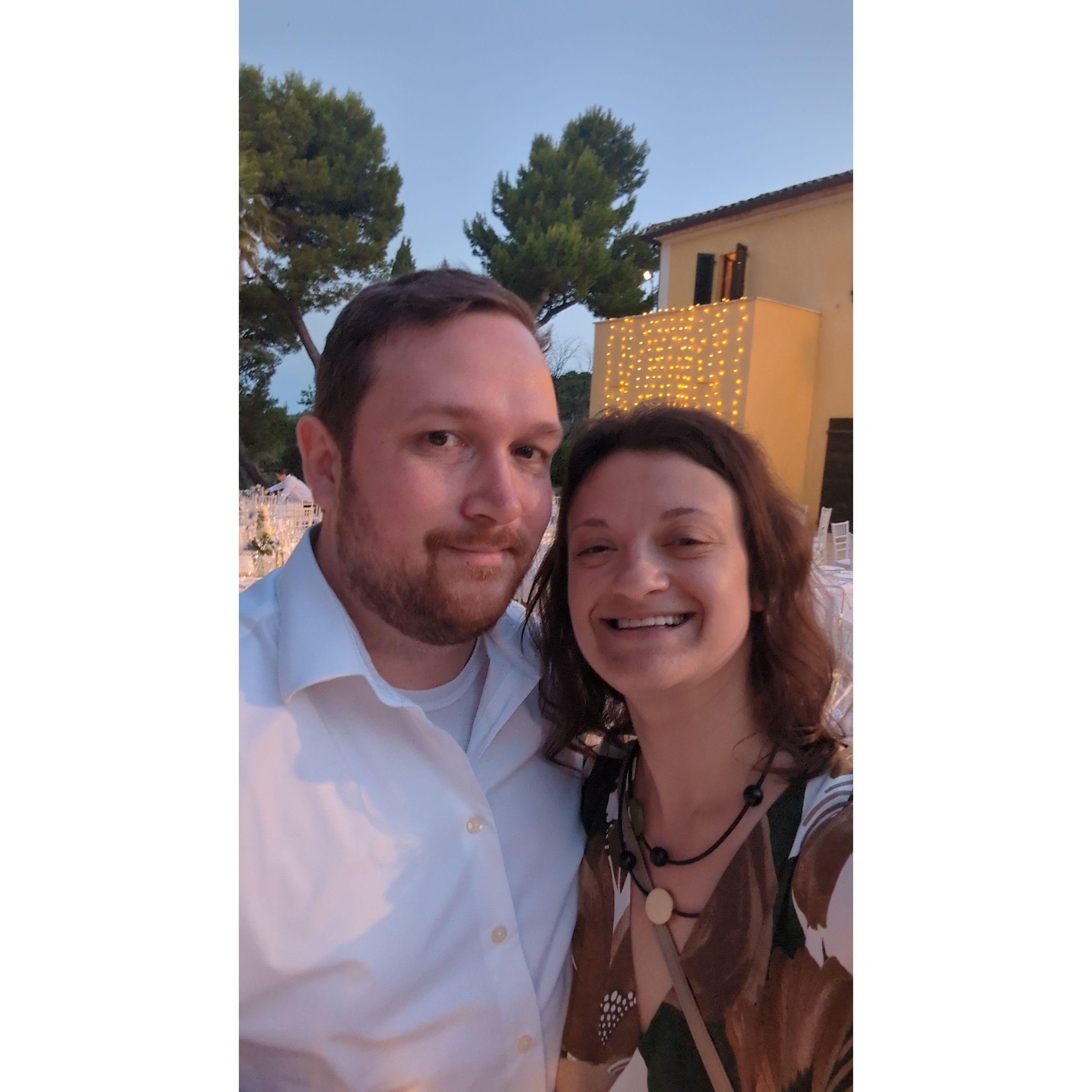 Taken at our friends' wedding in Italy. Rare sighting of Jacques' upper lip - he went to an Italian barber!