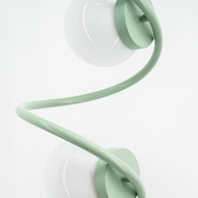Modern Sage Green Spiral Floor Lamp with 3 Acrylic Globes, Art Deco, Zen & Contemporary Style, with on/off push button LED bulbs included