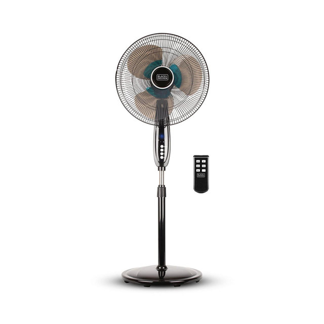Black & Decker BFSD116B 16" Oscillating Dual-Blade Stand Fan with Remote, Adjustable Height, Black