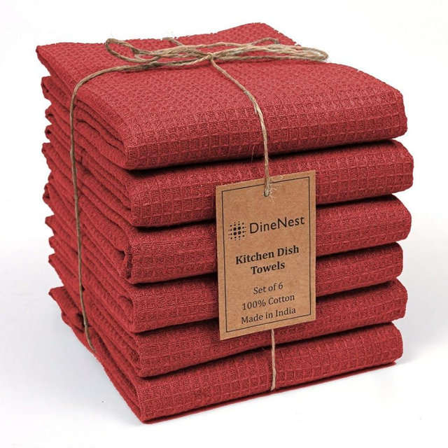 DineNest Waffle Kitchen Dish Towels 100% Cotton 16x26 Inch Set of 6 - Super Absorbent Soft Durable Washable Dish & Cleaning Low-Lint Towels for Kitchen & Home - Quick Drying Dish Towel Burnt Orange