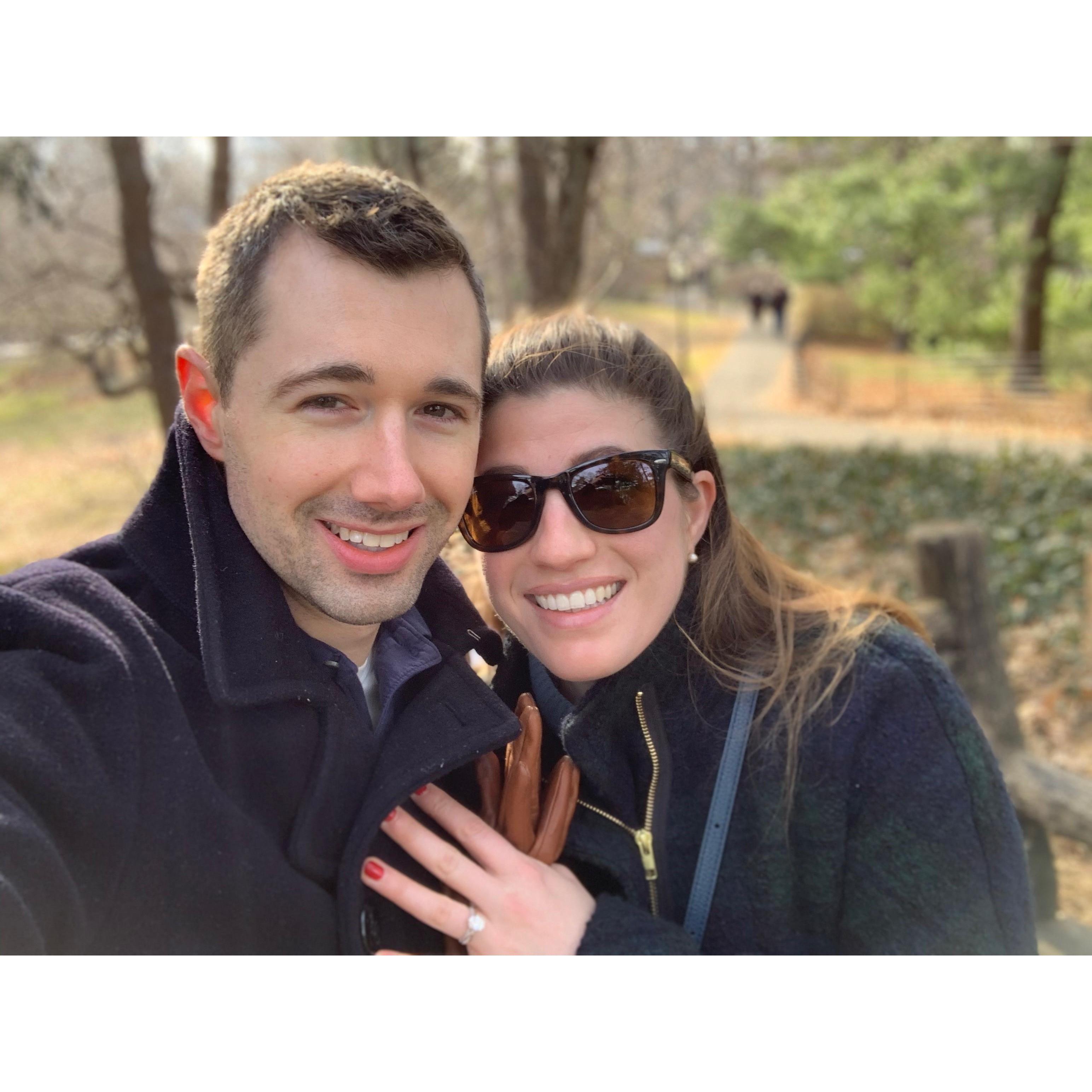 Andy proposed in a quiet spot on a hill in Central Park... almost 14 years, 1 month, and 12 days since they first met.