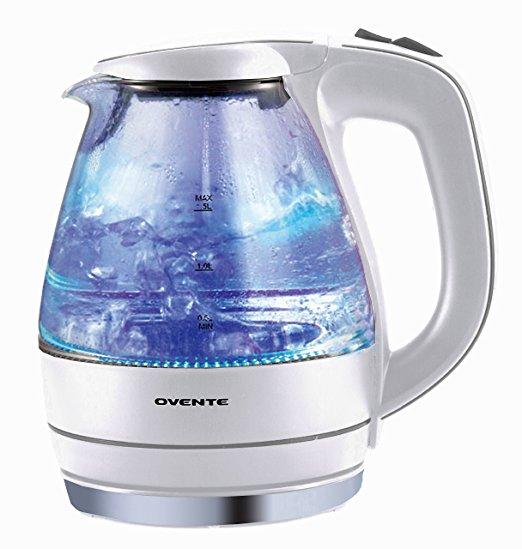 Ovente KG83 Series 1.5L Glass Electric Kettle, White