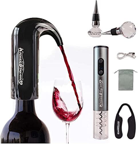 POWER DREAMS - Wine Gift Set, Wine Aerator Electric Wine Decanter + Dispenser + Pourer, Electric Wine Opener, 2 Bottle Wine Stopper, Foil Cutter, Wine Bottle Opener, Red Wine Accessories Kit Gifts