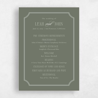Dark Sage, Green Wedding Program - Dermot